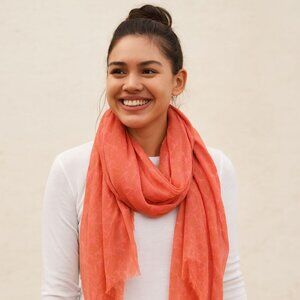 Coral Orange Lightweight Scarf Women’s Soft Patterned Wrap Fashion Shawl